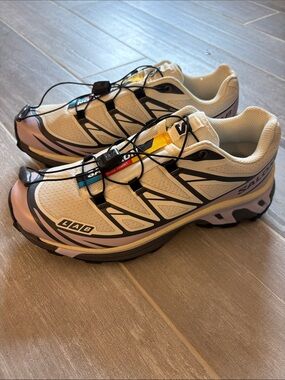 Salomon XT6 shoes Light Gray with Pink and Yellow Accents